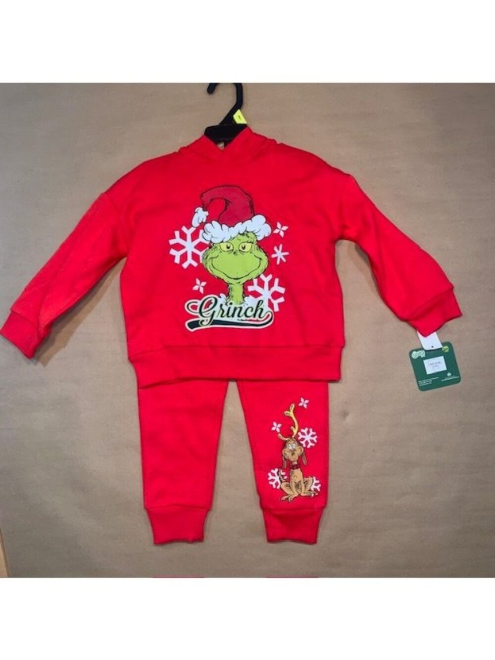 Grinch & Max Christmas 2 Pc Red Outfit Size 3T Hoodie Pants Set